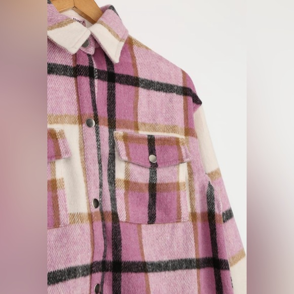 Lulus ‘Choose Your Vibe Pink Plaid Shacket” Large (L) - Picture 9 of 9